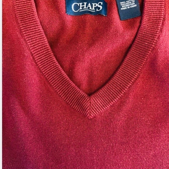 Chaps Men Sweater Vest Burgundy V Neck Pullover Cotton Knit Size XL - Picture 5 of 7